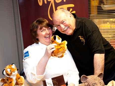 Jimmy Greaves and Janet Coghlan at the launch of the new additions to the Tiger J's chocolate range 