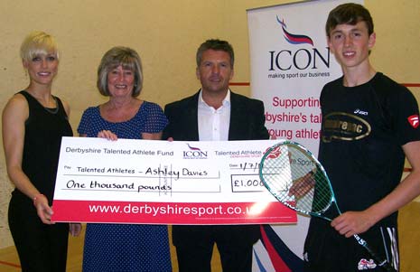 Ashley Davies receives his £1000 cheque from Brampton Manor and Derbyshire Sport via the ICON scheme