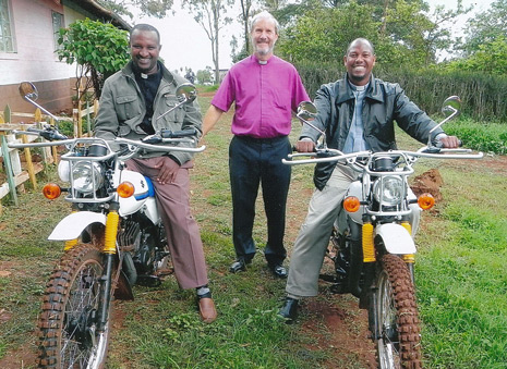 Bishop Rob (centre) with two members of the Marsabit clergy who will benefit from the bikes - the Revd. Matayo Wache (left) and the Revd. Jacob Sacho (right).