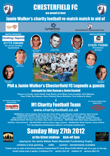 Jamie Walker's 7th Annual Charity Football Match will be a re-match on Sunday May 27th, 2012, at the b2Net Stadium (KO 3pm)
