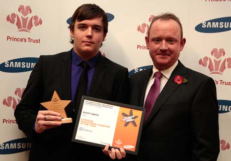 Scott, 16, won the Experian Educational Achiever Award at The Prince's Trust & Samsung Celebrate Success Awards held at The Roundhouse, Derby