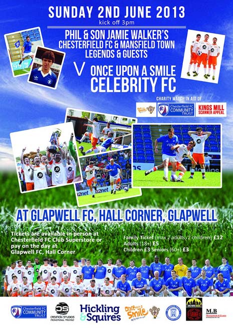 This Sunday 2nd June, will see another great charity match take place, featuring soap stars and football legends who will grace (we use that term loosely!) the pitch at Glapwell FC.