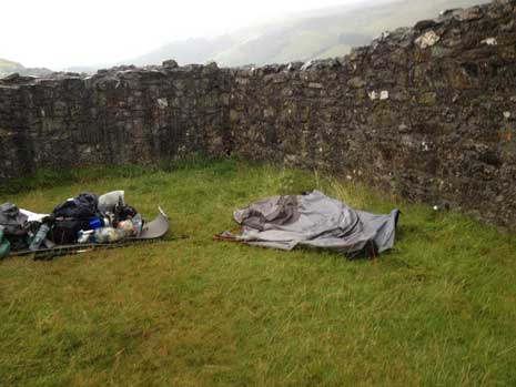 After looking into the history of this in the local church, it was getting dark. I set up my tent inside the castle ruins of Castell y Bere