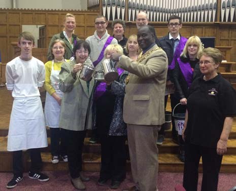Chesterfield's Mayor, Cllr Alexis Saliou Diouf and the Mayoress, Vickey-Anne Diouf, got up early this morning to take part in 'Britain's Best Breakfast in Derbyshire', part of the Carers Trust national campaign.
