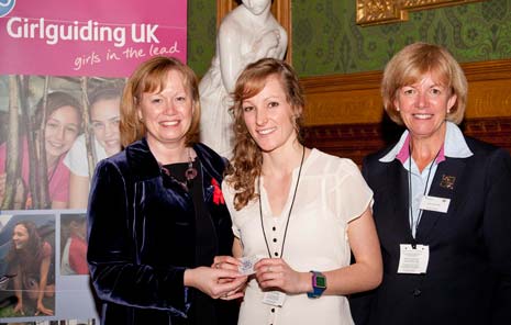 Stephanie alongside Baroness Smith and Chief Guide Gill Slocombe at the Queen’s Guide ceremony.