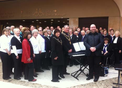 The Mayor and Mayoress of Chesterfield, pictured above with Andrew Booth and Carolare, joined the crowds appreciating performances at Saturday's Chesterfrield Choir Festival