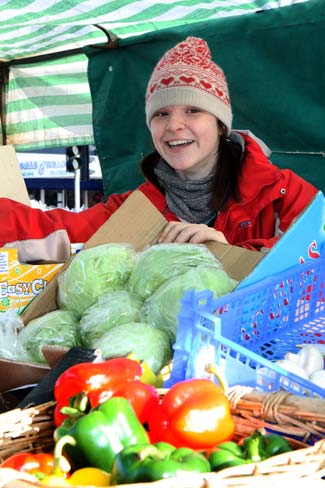 Carrie Priestley at Shaun's Fruit and Veg stall