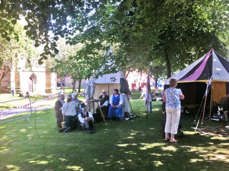 In the relative shade of the Crooked Spire courtyard, a 15th Century re-enactment society were demonstrating aspects of medieval life, including apothecary and needlework skills.