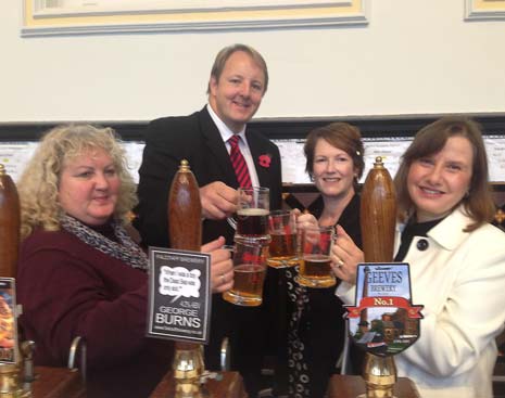 CAMRA's Jane Lefley, Chesterfield MP (and Shadow Pubs Minister!) Toby Perkins, Cllr Amanda Serjeant and Suzi Perkins enjoy a tipple in the new Assembly Rooms