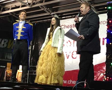 Chesterfield Town's festive lights where switched on at 4.45 pm by stars of this years panto, Beauty and The Beast, S Club 7's Tina Barrett and Superstar's Jon Moses.