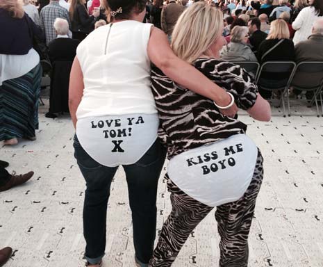 Despite the 'no knickers' rule, there were ingenious attempts to make a nod to Sir Tom's reputation and trademark - and to the delight of the crowd, several washing lines of underwear were paraded around the stadium. Two ladies entered into the spirit of things with some cheeky humour too!