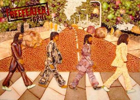 Let it Bean! The Highwayman Beefeater Grill In Chesterfield has recreated the iconic image of The Beatles crossing Abbey Road - using items from the great British breakfast!