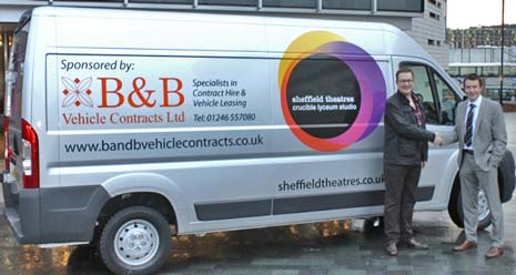 The road ahead – Andrew Loretto (left) from Sheffield Theatres receives the keys to the van from B&B’s Steve Barker