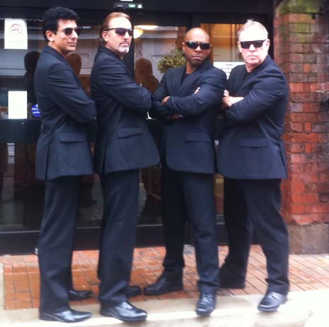 The four 'Bouncers' pose outside the Pomegranate - (l-r) Ace Bhatti, Ian Reddington, Don Gilet and William Ilkley