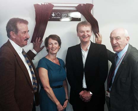 Actor John Challis, Cllr Amanda Serjeant, Arts Council England Area Director Peter Knott and Leader of Chesterfield Borough Council, Cllr John Burrows