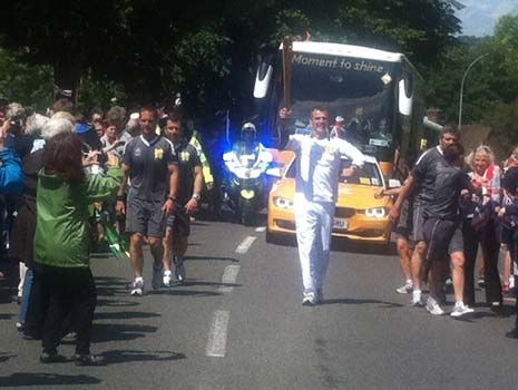 One bearer from Chesterfield, Shaun Morley, a serving police officer with South Yorkshire, had told us beforehand that he would be emotional and reflective as he ran his part of the course in his boy hood town