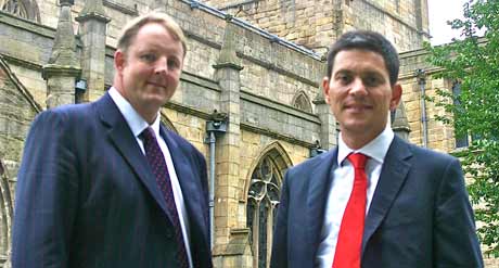 MP's Toby Perkins and David Miliband in Chesterfield