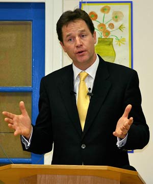 Nick Clegg speaks to the invited audience