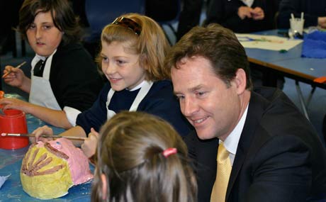 Nick Clegg meets Y6 schoolchildren in the classroom after his speech