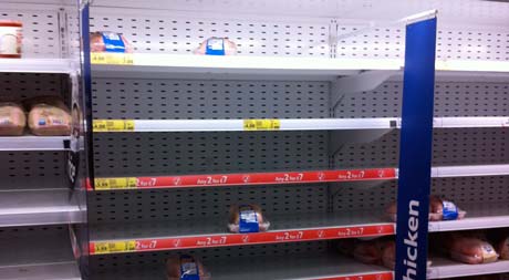 Empty shelves at Tesco