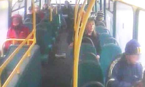 Sharon Beckerson sits in the middle of the No 45 Arriva Bus