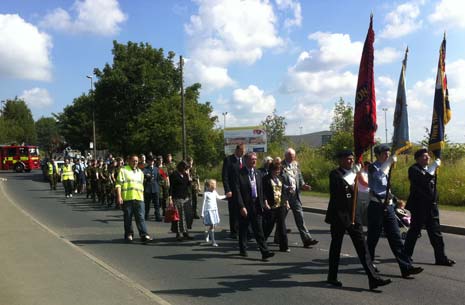 Staveley Armed Forces Day parade included his worship the mayor of Chesterfield and MP Toby Perkins and family