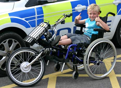 Thomas and his new wheelchair