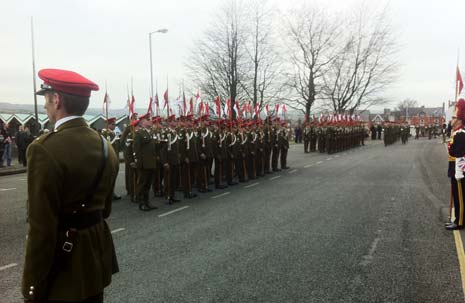 The Parade at attention outside Chesterfield Town Hall