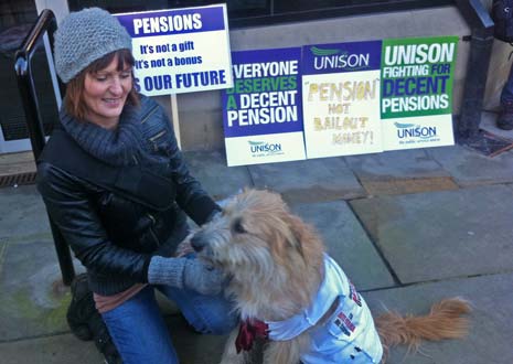 Even Lucky the dog showed her support in Chesterfield today