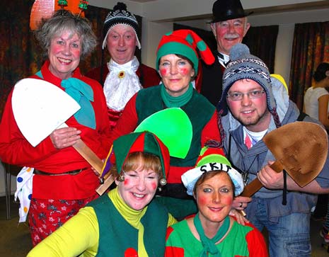 The unbelievably large dwarfs (Neil Banner, Sue Crookes, Celia Kelly, Robert Dronfield, Derek Marrison, Claire Bonsall and Marjorie Telford)