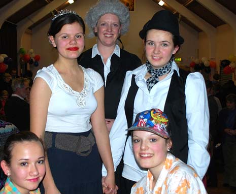 heroine Snow White (Freya Clarke) and her prince (Jasmine Warwick) with Drip and Drop (Hannah Newman and Emily Pass) and Nicola Tarbatt as Clerk Of The Court