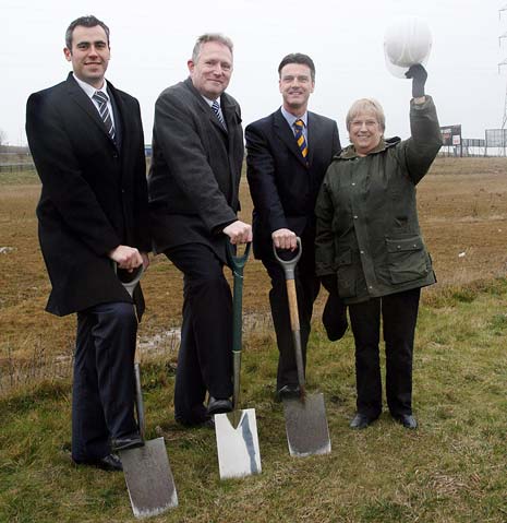 Derbyshire County Council Deputy Leader Councillor Simon Spencer, centre left, Henry Boot Development Limited senior development surveyor Ben Ward, left, Andrew Page logistical operations director Paul Mohan, and Councillor Sue Allsop, Derbyshire County Council Cabinet Support Member for Regeneration.