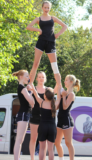 Crystal Cheer and Dance cheerleaders put on an acrobatic display for the crowds