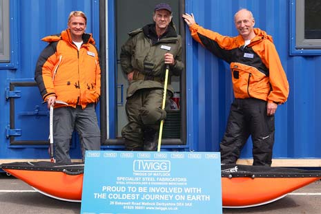 Expedition leader Sir Ranulph Fiennes (centre) with Ice Team members Brian Newham (left) and Ian Prickett (right)