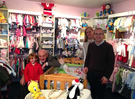 Leader of Chesterfield Borough Council, Cllr John Burrows (pictured above with Sharna, Damian and young customer Ruby) and The Mayor and Mayoress of Chesterfield opened a new business venture in the same shopping area called Baby Luv
