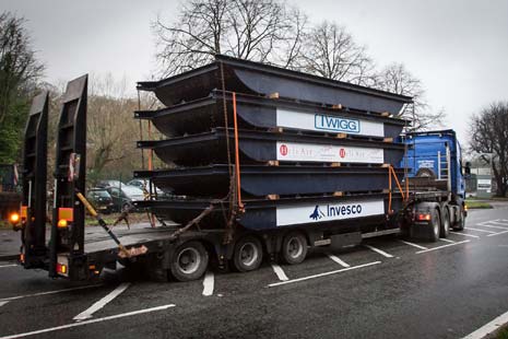 The loaded lorries left Twigg's steel division on Bakewell Road at the start of their journey to the frozen wastes of Antarctica