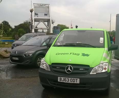 Russell's Green Flag van pictured at the iconic 'Pegasus' bridge which spans the Caen Canal between Caen and Ouistreham in Normandy, France