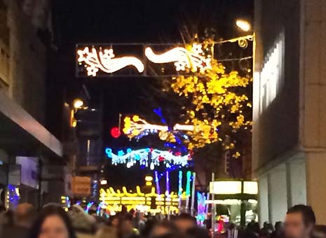 Camilla Dallerup (The Good Fairy) and Santa plunged the switch, which transformed the town centre into a garland of lights