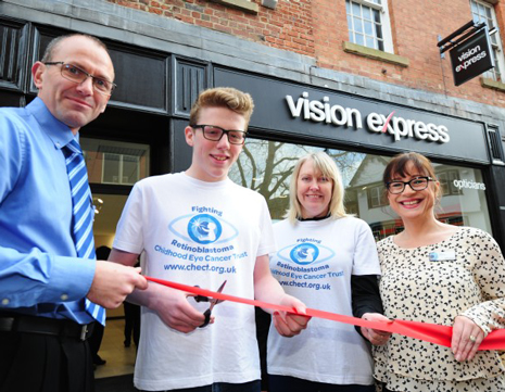 Vision Express has officially opened its new Chesterfield store with a local eye cancer survivor, who is a budding Olympian, cutting the ribbon.