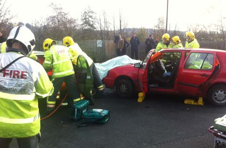 The victims were cut from the wreckage and treated at the roadside, with the 'dead' placed in body bags