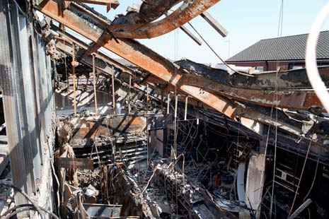 The roof of the reception area at Chesterfield Royal Hospital, Calow after the devestating fire