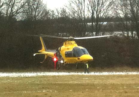 The patient was transported by air ambulance to the Queen's Medical Centre in Nottingham where they arrived just after midday