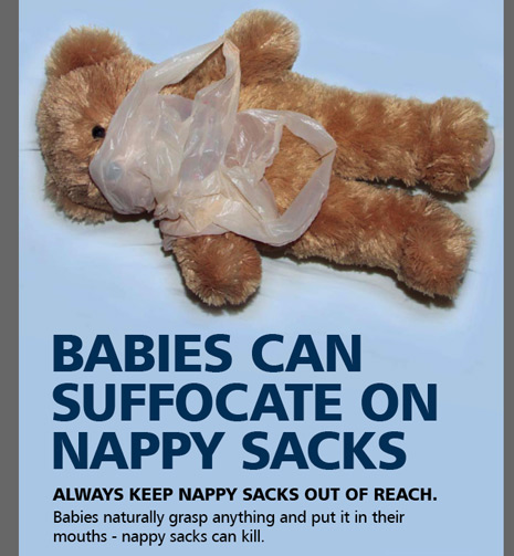 RoSPA research shows that many parents tend to store nappy sacks close to the cot or under the mattress for convenience while nappy changing at night - but this can be dangerous if within the baby's reach while they are left unattended to sleep.