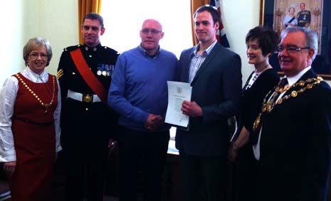 Matthew Beddingham with his parents, Commanding Officer and the Mayor and Mayoress