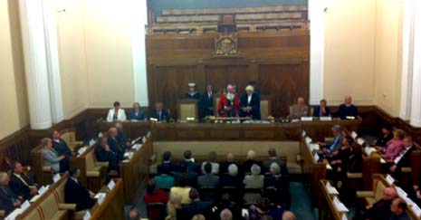 Chesterfield's new Mayor, Peter Barr takes the oath today at County Hall.
