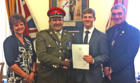 Sam Cawley with the Deputy Mayor and Mayoress and Commanding Officer