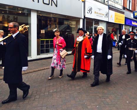 After being sworn in at Chambers last Wednesday evening, new Chesterfield Mayor, Cllr Barry Bingham, paraded through town on Saturday morning - again with family and fellow dignitaries - to attend his Civic Service at the Crooked Spire.