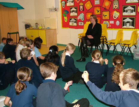 Natascha Engel MP taking questions from pupils at Gorseybrigg Primary School.