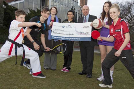 Cllr Amanda Serjeant, Chesterfield Borough Council Executive Member for Leisure, Culture and Tourism, and David Joy, Director of Derbyshire Sport, met the athletes to congratulate them during a presentation at Queen's Park Sports Centre in Chesterfield on Monday, March 4th