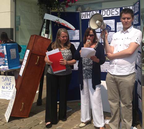 Suzie Perkins (centre) with fellow campaigners in Chesterfield on the NHS' 65th birthday